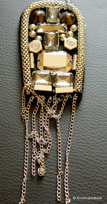 Black Felt Embellishment With Silver And Grey Crystal And Beads With Chain Dangles - 030315A208
